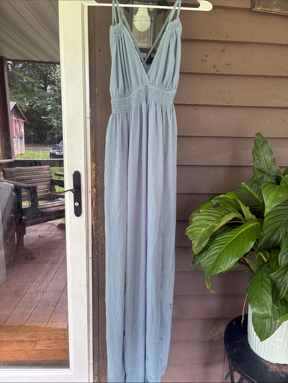 Wishlist Light Blue Smocked-Waist Maxi Slip Dress